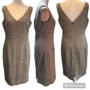 Eccoci Black, Tan & White Tweed Midi Sleeveless V-Neck Dress with Back Slit 6